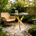 FurnitureR Modern Glass Dining Table with Tempered Glass Top and Gold Metal Base, Contemporary Kitchen Table for Dining Room Apartment Kitchen
