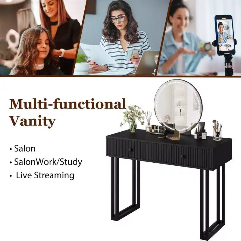 Vanity Desk with Mirror 3 Color Lights Plenty Storage Space Modern Design Quality Materials Construction Easy to Assemble