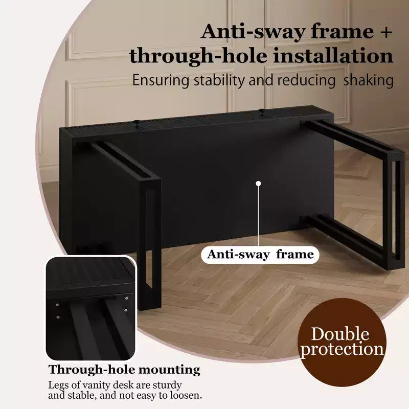 Vanity Desk with Mirror 3 Color Lights Plenty Storage Space Modern Design Quality Materials Construction Easy to Assemble
