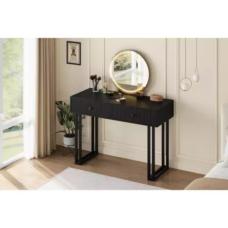 Vanity Desk with Mirror 3 Color Lights Plenty Storage Space Modern Design Quality Materials Construction Easy to Assemble