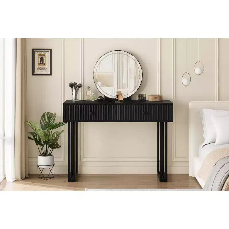Vanity Desk with Mirror 3 Color Lights Plenty Storage Space Modern Design Quality Materials Construction Easy to Assemble