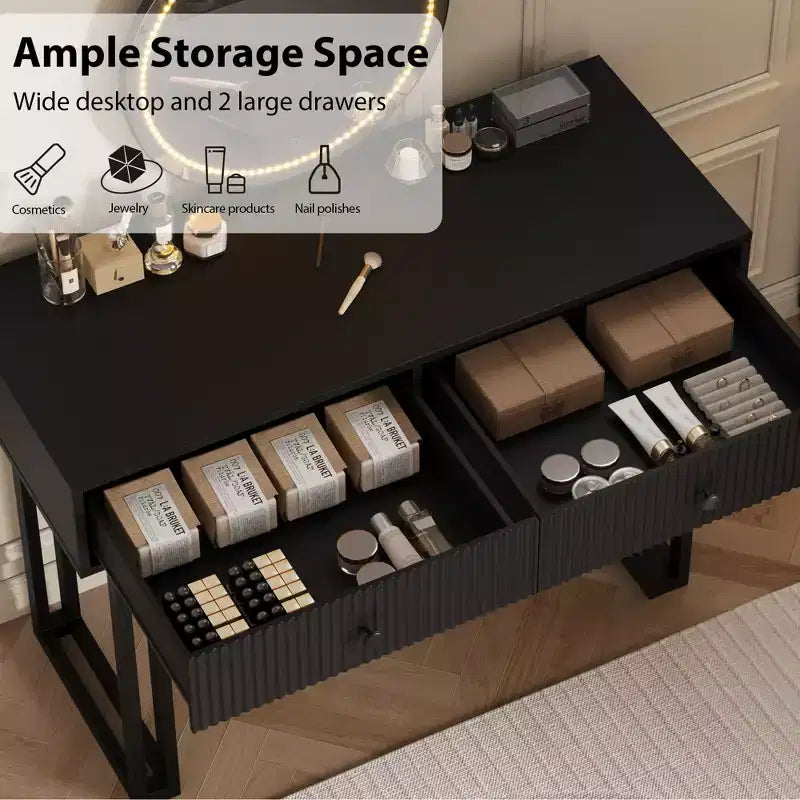 Vanity Desk with Mirror 3 Color Lights Plenty Storage Space Modern Design Quality Materials Construction Easy to Assemble