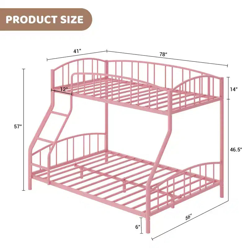 Space-Saving Twin Over Full Bunk Bed Heavy Duty Steel Frame, Arched Guardrail, Ladder, Sturdy Slats Support No Box Spring Needed