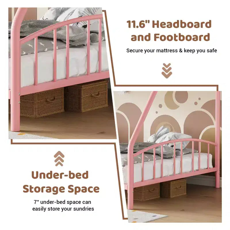 Space-Saving Twin Over Full Bunk Bed Heavy Duty Steel Frame, Arched Guardrail, Ladder, Sturdy Slats Support No Box Spring Needed