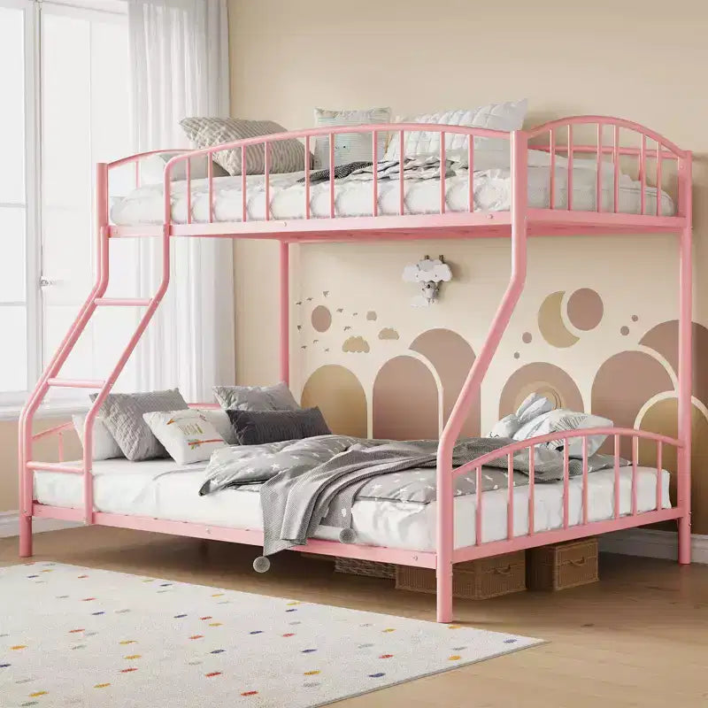 Space-Saving Twin Over Full Bunk Bed Heavy Duty Steel Frame, Arched Guardrail, Ladder, Sturdy Slats Support No Box Spring Needed