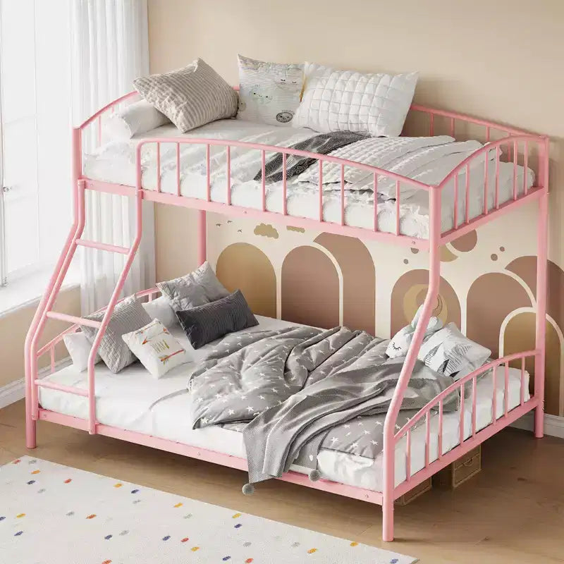 Space-Saving Twin Over Full Bunk Bed Heavy Duty Steel Frame, Arched Guardrail, Ladder, Sturdy Slats Support No Box Spring Needed