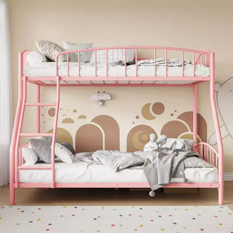 Space-Saving Twin Over Full Bunk Bed Heavy Duty Steel Frame, Arched Guardrail, Ladder, Sturdy Slats Support No Box Spring Needed