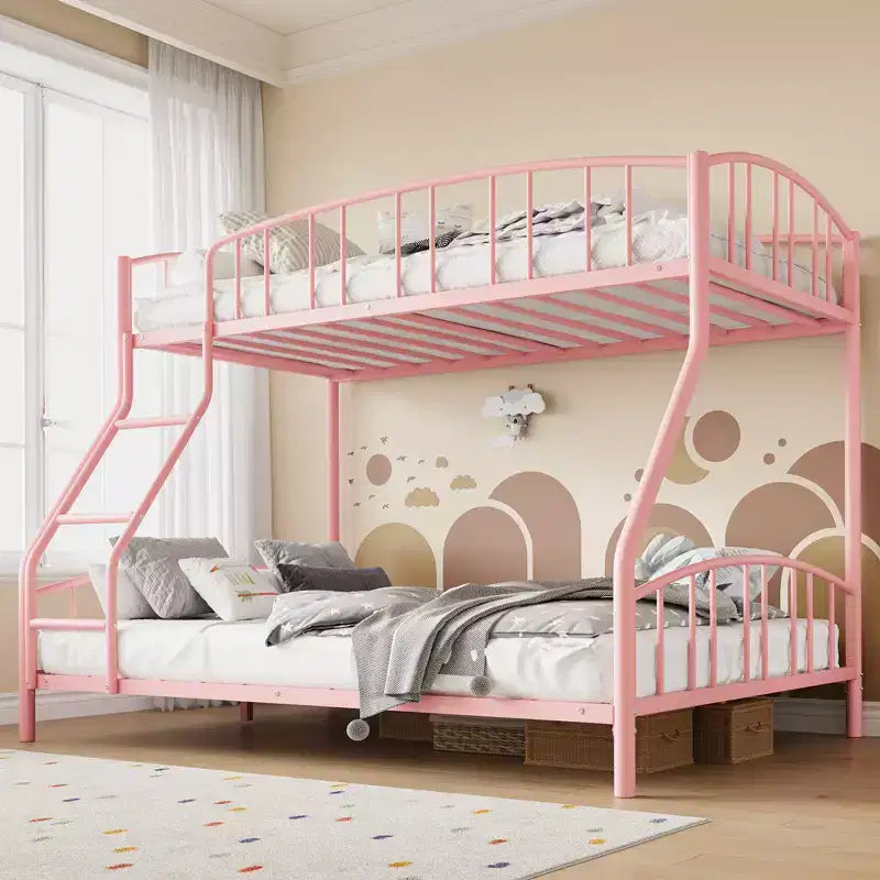 Space-Saving Twin Over Full Bunk Bed Heavy Duty Steel Frame, Arched Guardrail, Ladder, Sturdy Slats Support No Box Spring Needed