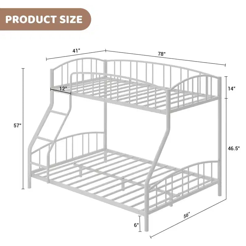 Space-Saving Twin Over Full Bunk Bed Heavy Duty Steel Frame, Arched Guardrail, Ladder, Sturdy Slats Support No Box Spring Needed