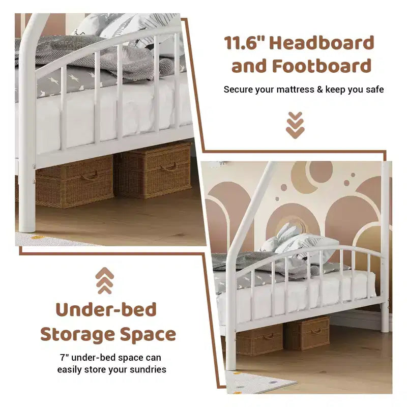 Space-Saving Twin Over Full Bunk Bed Heavy Duty Steel Frame, Arched Guardrail, Ladder, Sturdy Slats Support No Box Spring Needed