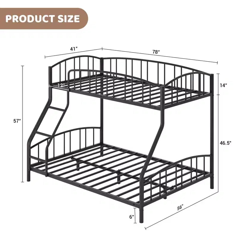 Space-Saving Twin Over Full Bunk Bed Heavy Duty Steel Frame, Arched Guardrail, Ladder, Sturdy Slats Support No Box Spring Needed