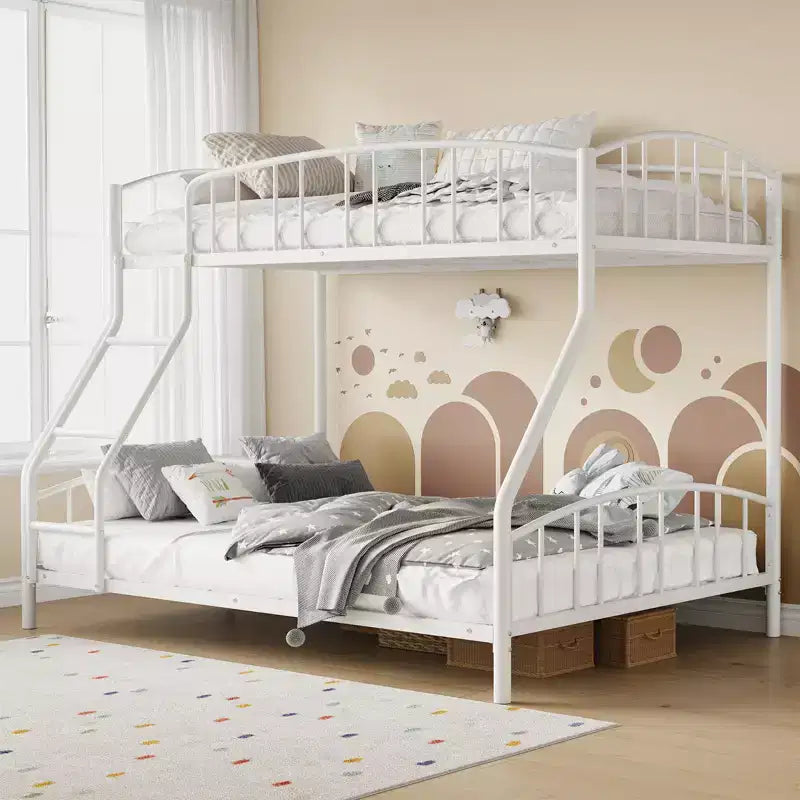 Space-Saving Twin Over Full Bunk Bed Heavy Duty Steel Frame, Arched Guardrail, Ladder, Sturdy Slats Support No Box Spring Needed