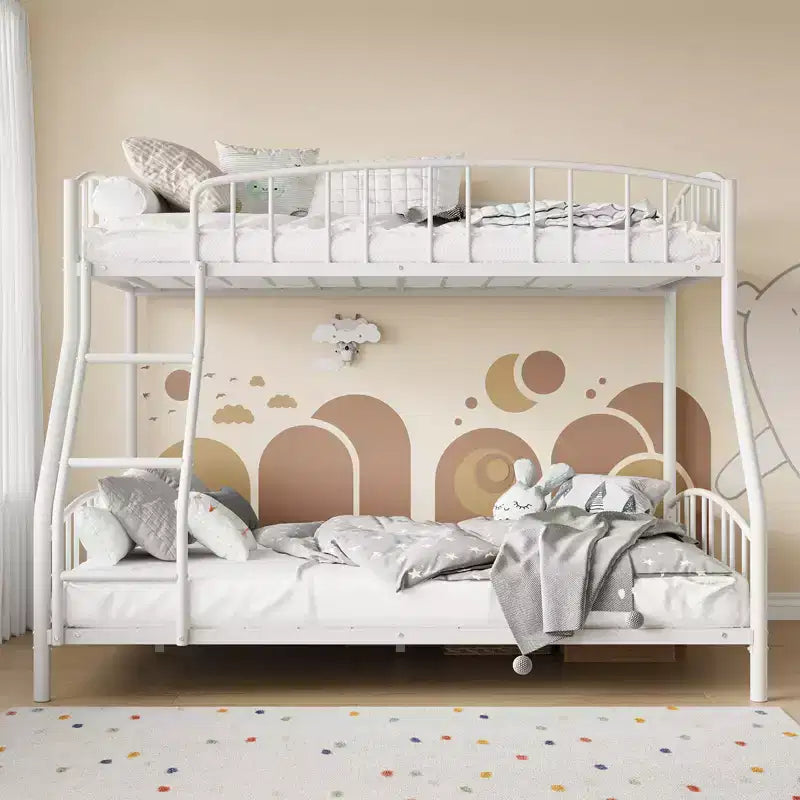 Space-Saving Twin Over Full Bunk Bed Heavy Duty Steel Frame, Arched Guardrail, Ladder, Sturdy Slats Support No Box Spring Needed