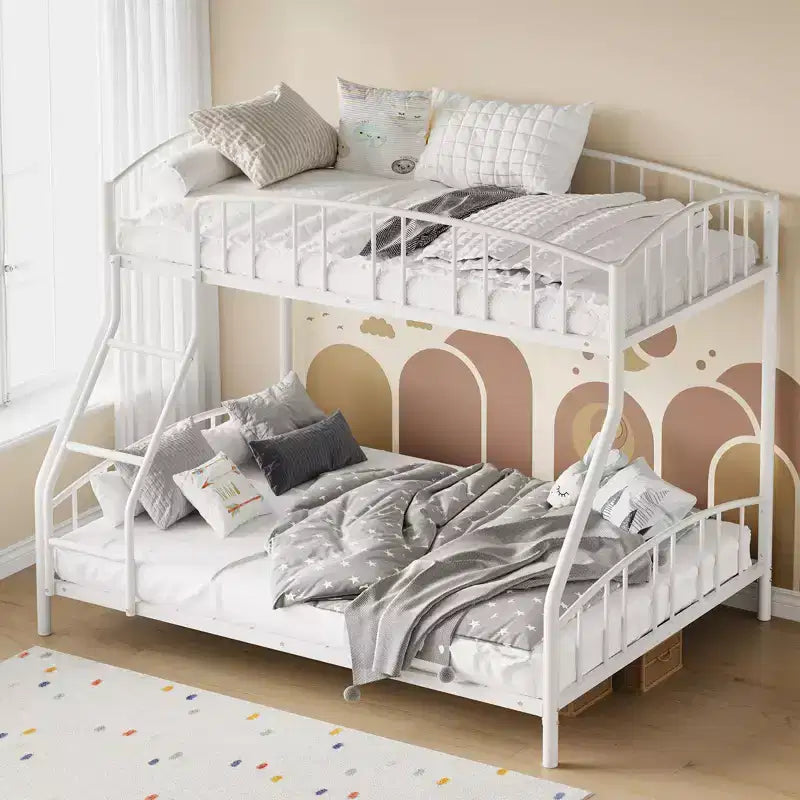 Space-Saving Twin Over Full Bunk Bed Heavy Duty Steel Frame, Arched Guardrail, Ladder, Sturdy Slats Support No Box Spring Needed
