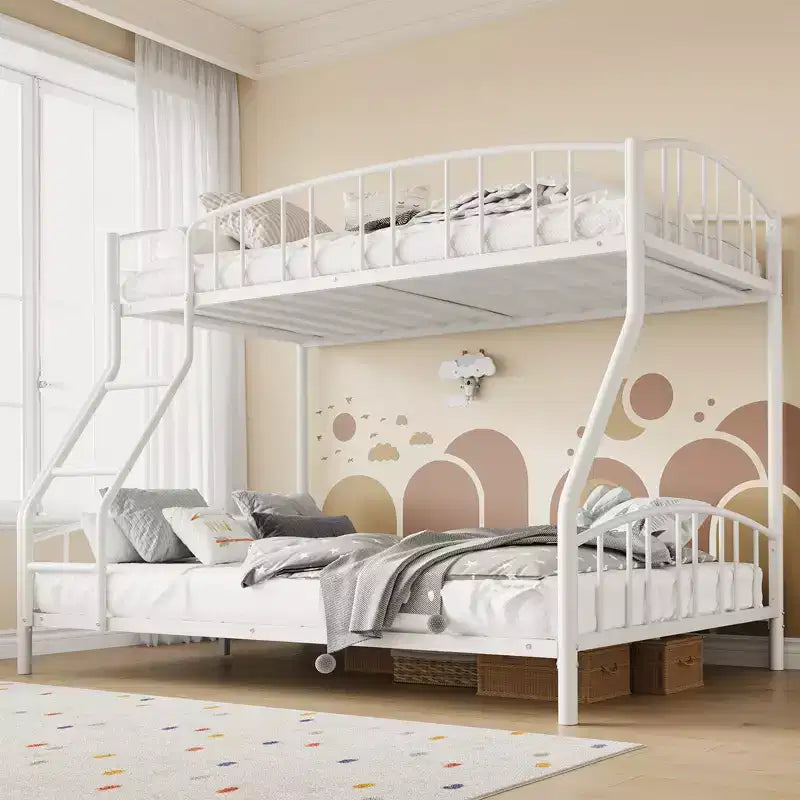 Space-Saving Twin Over Full Bunk Bed Heavy Duty Steel Frame, Arched Guardrail, Ladder, Sturdy Slats Support No Box Spring Needed