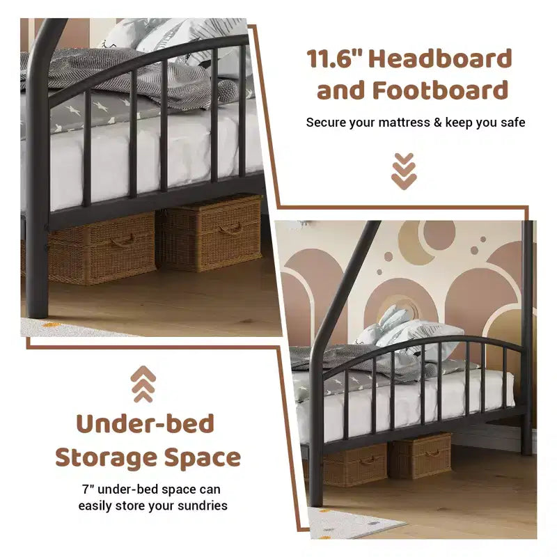 Space-Saving Twin Over Full Bunk Bed Heavy Duty Steel Frame, Arched Guardrail, Ladder, Sturdy Slats Support No Box Spring Needed