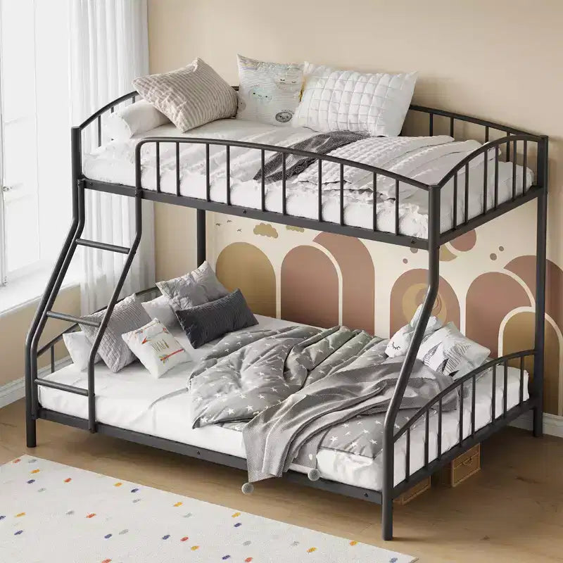 Space-Saving Twin Over Full Bunk Bed Heavy Duty Steel Frame, Arched Guardrail, Ladder, Sturdy Slats Support No Box Spring Needed