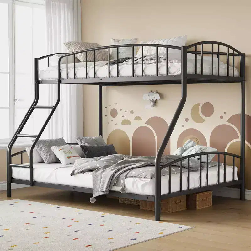 Space-Saving Twin Over Full Bunk Bed Heavy Duty Steel Frame, Arched Guardrail, Ladder, Sturdy Slats Support No Box Spring Needed