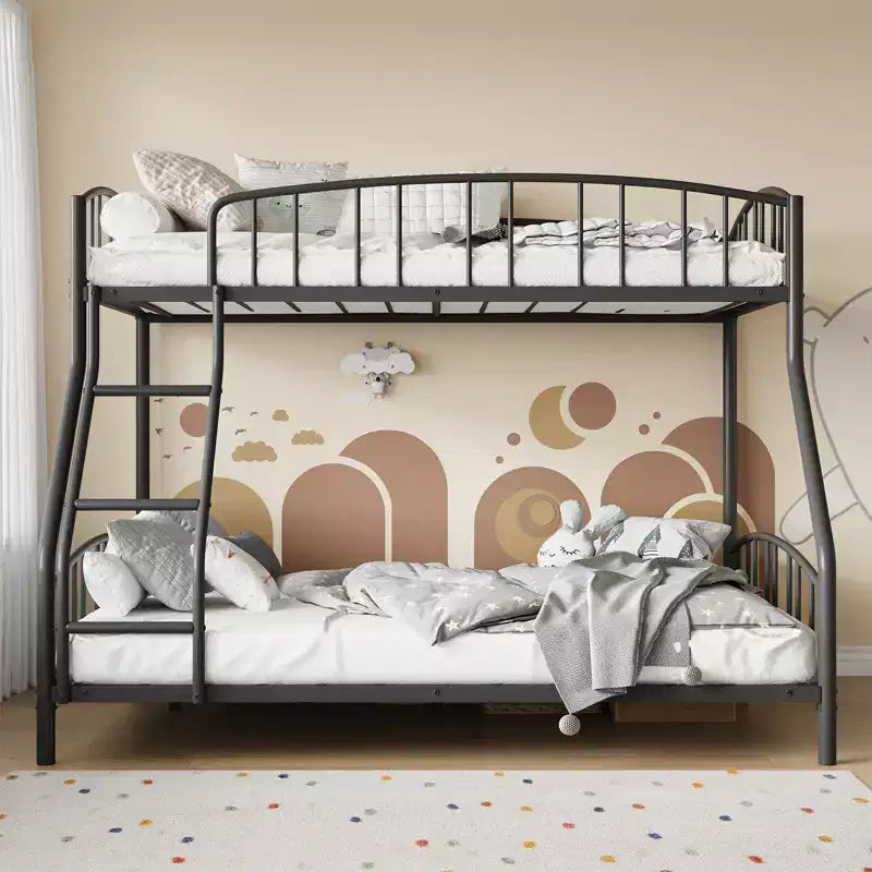 Space-Saving Twin Over Full Bunk Bed Heavy Duty Steel Frame, Arched Guardrail, Ladder, Sturdy Slats Support No Box Spring Needed