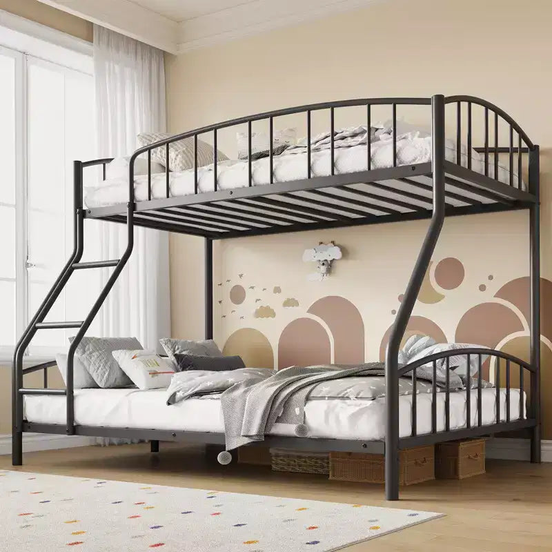 Space-Saving Twin Over Full Bunk Bed Heavy Duty Steel Frame, Arched Guardrail, Ladder, Sturdy Slats Support No Box Spring Needed