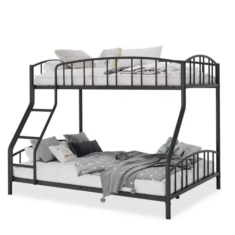 Space-Saving Twin Over Full Bunk Bed Heavy Duty Steel Frame, Arched Guardrail, Ladder, Sturdy Slats Support No Box Spring Needed