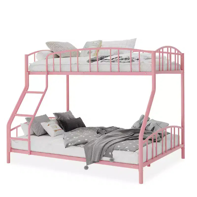 Space-Saving Twin Over Full Bunk Bed Heavy Duty Steel Frame, Arched Guardrail, Ladder, Sturdy Slats Support No Box Spring Needed