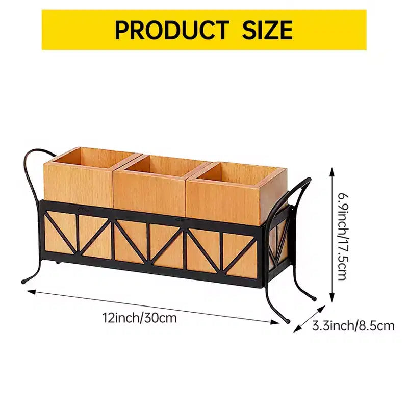 Acacia Wood Utensil Holder, Waterproof Flatware Caddy with 3 Detachable Compartments & Handles, for Party/BBQ