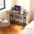 31.5 Foldable Mobile Desk with Wheels, 3-Tier Workstation with Wood Top & Metal Storage Shelf, Freestanding Organizer for Home Office & Living Room
